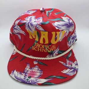 Vintage 80's San Sun Maui Tropical Schnapps Snapback Hat Hawaiian‎ Floral Rope
